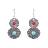 Fashion exaggerated silver round green diamond tassel earrings