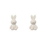 S925 silver needle cream white doll rabbit stereo cartoon earrings