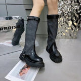 2025  Fashionista platform-soled cowboy Martin boots women's popular new niche round head side zipper thick heel boots