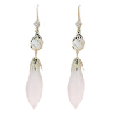 Long fringed opal white petal earrings