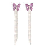 Long earrings silver needle two butterfly Tassel Earrings
