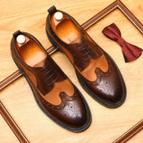 2025 Wechat business casual leather shoes genuine leather men's shoes lace-up big head Brock British engraved thick-soled formal shoes