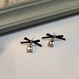 S925 Silver Needle Bow Rhinestone Earrings