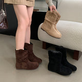 2025  Internet celebrity pile boots women's round head flat bottom western cowboy boots popular autumn thin flat bottom pleated small short boots single boots