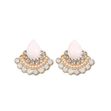 Full diamond pearl geometric face S925 silver pin earrings