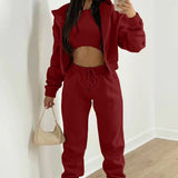 MOMENTLOVER 2025 2025 women's clothing New autumn and winter suit new solid color simple hooded sweater casual fashion sports sweater suit