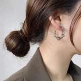 S925 silver needle minimalist geometric metal square C-shaped earrings