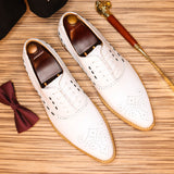 2025 White leather shoes men's business casual formal wear men's shoes men's trend Korean version lace-up British wedding groom leather shoes men