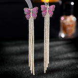 Long earrings silver needle two butterfly Tassel Earrings