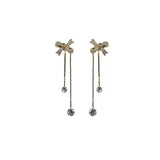 Fashion diamond bow tassel S925 silver needle earrings