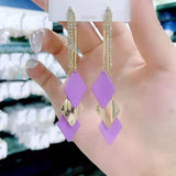 S925 silver needle blue-green long-width tassel earrings