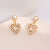 S925 silver needle love pearl red heart earrings