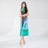 Miyake counter hot-selling dresses women's clothing high-end summer clothing printing sleeveless fashion split temperament elegant skirt