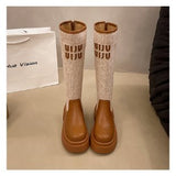 2025  Boots Women's popular New Skinny Thick Heel Thick Bottom Brown Round Mouth High Boots Boots Knight Boots