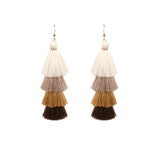 Long color matching multi-layer tassel earrings