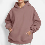 MOMENTLOVER 2025 New autumn coat cross-border sweater temperament commuting loose solid color hooded pocket fashion hooded sweater women