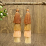 Long color matching multi-layer tassel earrings