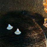 Full diamond pearl geometric face S925 silver pin earrings