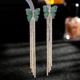 Long earrings silver needle two butterfly Tassel Earrings