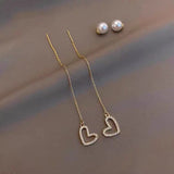 S925 silver needle gentle long tassel pearl earrings