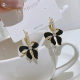 S925 silver needle sweet black bow pearl earrings