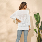 2025 new knitted sweater women's autumn and winter love hollow short-sleeved temperament commuter sweater top