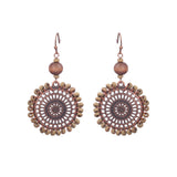 Fashion retro wooden beads hand-woven geometric hollow tassel earrings