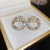 Classic pearl lettering geometric micro-set earrings