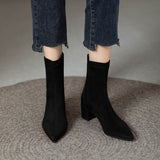 2025  Thick heel short boots women's thin boots high heels popular new autumn and winter suede boots pointed socks boots women's elastic boots