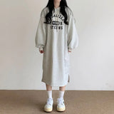 MOMENTLOVER Japan wholesale Korean lazy dress spring and autumn women's thin print long dress hooded loose fleece sweater skirt winter