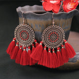 Fringed red earrings