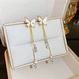 S925 silver needle sweet butterfly diamond tassel earrings
