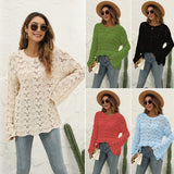 2025 autumn and winter  new knitted New  solid color hook-up hollow pullover round neck loose sweater women