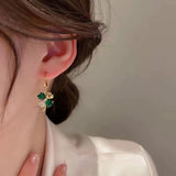 Lucky four-leaf green crystal earrings