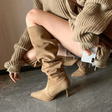 2025  Pointed boots Children look thin in early autumn but knee boots long boots thin heel knight boots high heel pile boots