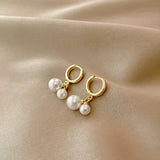 S925 silver needle simple pearl personalized geometric earrings