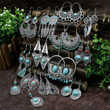 Turquoise ancient silver geometric metal tassel earrings