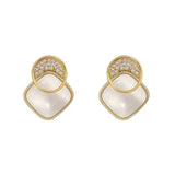 S925 Silver Needle Geometric Diamond Cat Eye Earrings