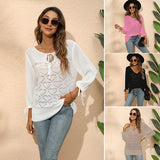 2025 new knitted sweater women's autumn and winter love hollow short-sleeved temperament commuter sweater top