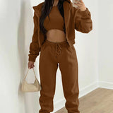 MOMENTLOVER 2025 2025 women's clothing New autumn and winter suit new solid color simple hooded sweater casual fashion sports sweater suit