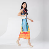 Miyake counter hot-selling dresses women's clothing high-end summer clothing printing sleeveless fashion split temperament elegant skirt