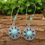 Silver geometric metal turquoise inlaid tassel earrings
