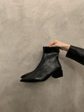 2025  pointed brown thick heel short boots women's shoes spring, autumn and winter popular new thin bare boots western cowboy boots