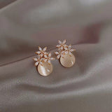 S925 silver needle Korean cat's eye petal earrings