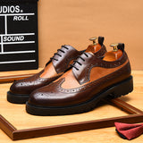 2025 Wechat business casual leather shoes genuine leather men's shoes lace-up big head Brock British engraved thick-soled formal shoes