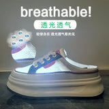 2025  summer half tray white shoes new Korean version ins female students thick sole heightening mesh breathable casual XW520