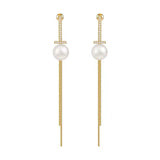 S925 silver needle long tassel earrings pearl earrings