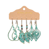 Drop-shaped tassel turquoise feather flower earrings