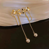 S925 silver needle bow simple long earrings