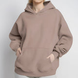 MOMENTLOVER 2025 New autumn coat cross-border sweater temperament commuting loose solid color hooded pocket fashion hooded sweater women